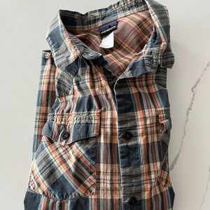 Patagonia Men's Casual Plaid Shirt - Blue and Orange
